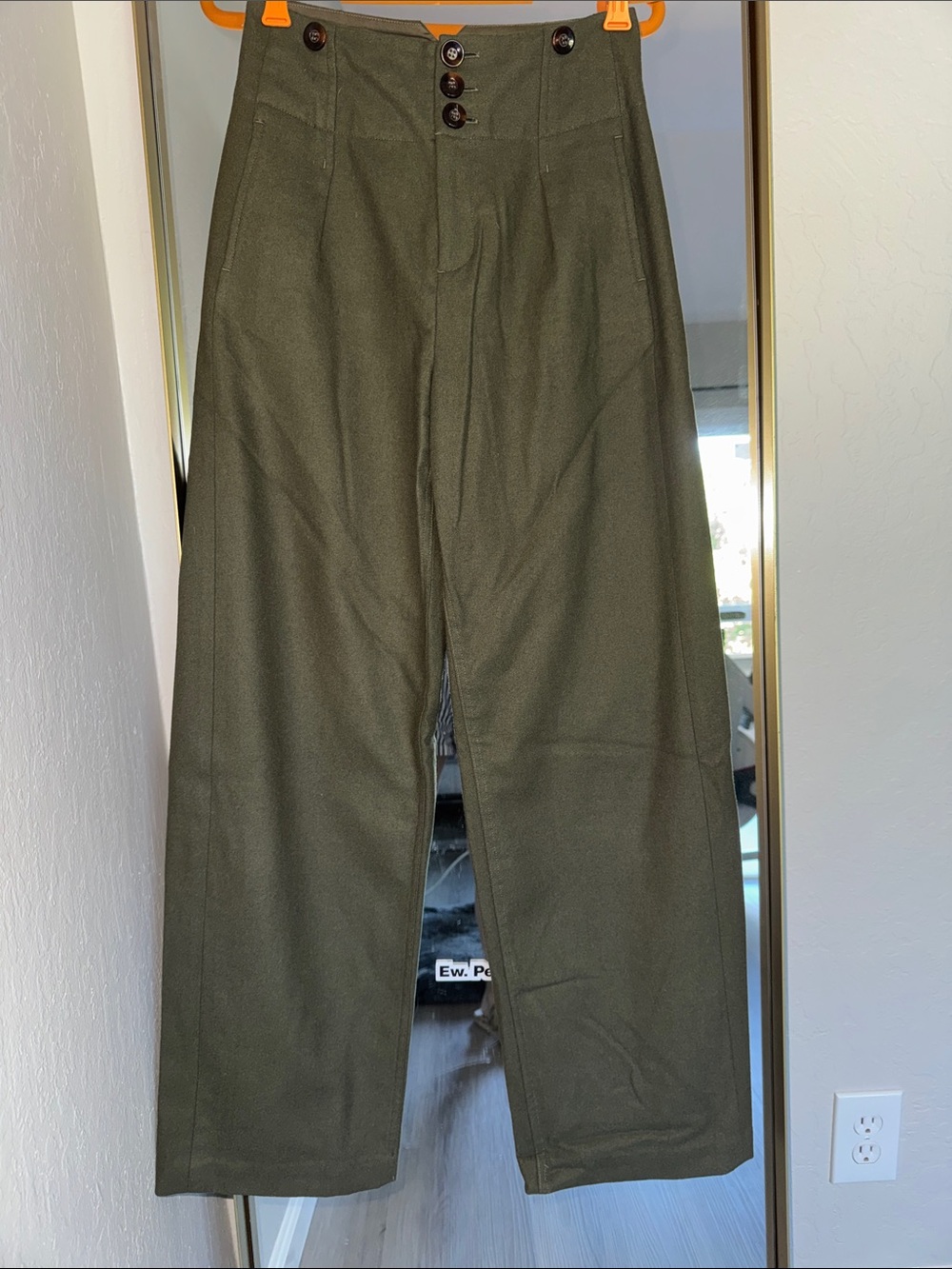 & Other Stories Olive High-Rise Wool Wide-Leg Trousers